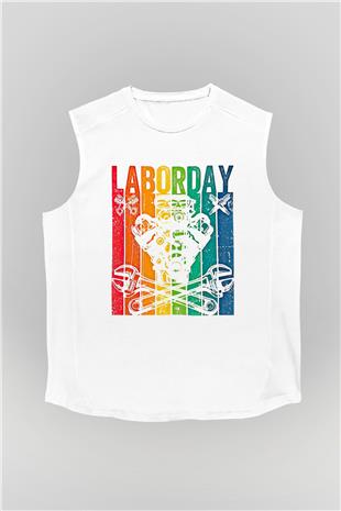 1 Mayıs Baskılı Beyaz Unisex Kolsuz Tişört - Tshirt