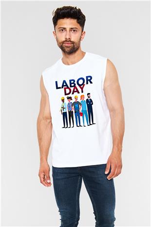 1 Mayıs Baskılı Beyaz Unisex Kolsuz Tişört - Tshirt
