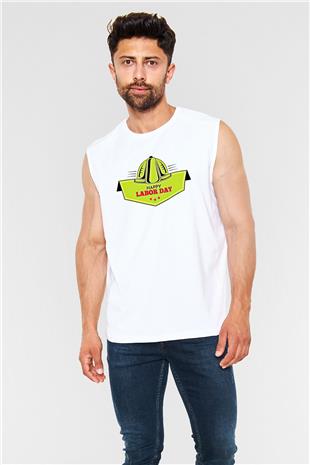 1 Mayıs Baskılı Beyaz Unisex Kolsuz Tişört - Tshirt