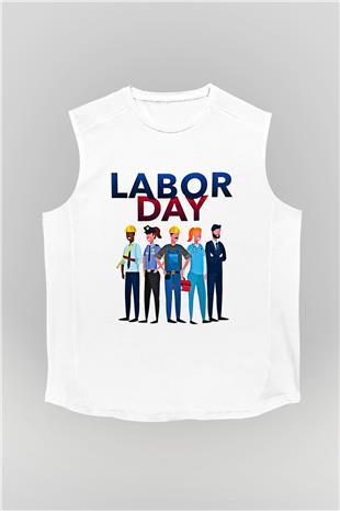 1 Mayıs Baskılı Beyaz Unisex Kolsuz Tişört - Tshirt