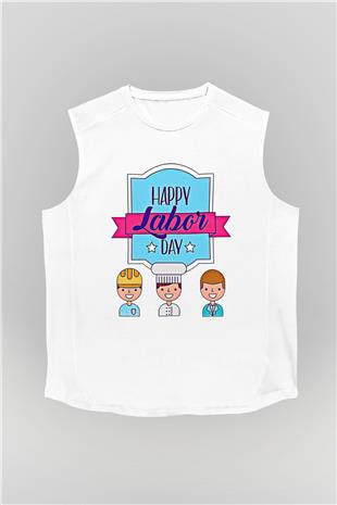 1 Mayıs Baskılı Beyaz Unisex Kolsuz Tişört - Tshirt