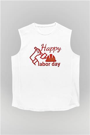 1 Mayıs Baskılı Beyaz Unisex Kolsuz Tişört - Tshirt