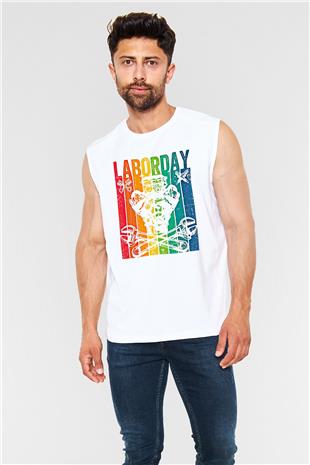 1 Mayıs Baskılı Beyaz Unisex Kolsuz Tişört - Tshirt