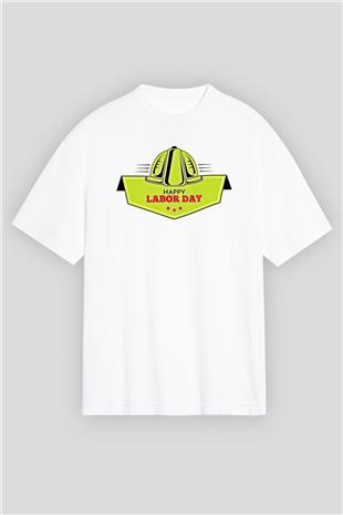 1 Mayıs Baskılı Beyaz Unisex Oversize Tişört - Tshirt