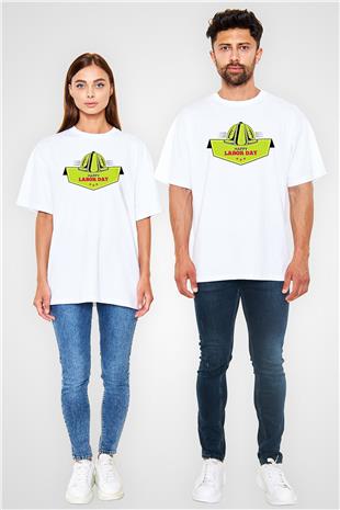 1 Mayıs Baskılı Beyaz Unisex Oversize Tişört - Tshirt