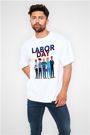 1 Mayıs Baskılı Beyaz Unisex Oversize Tişört - Tshirt