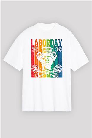 1 Mayıs Baskılı Beyaz Unisex Oversize Tişört - Tshirt