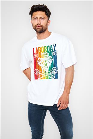 1 Mayıs Baskılı Beyaz Unisex Oversize Tişört - Tshirt
