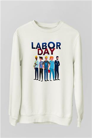 1 Mayıs Baskılı Beyaz Unisex Sweatshirt