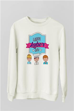 1 Mayıs Baskılı Beyaz Unisex Sweatshirt