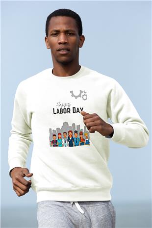 1 Mayıs Baskılı Beyaz Unisex Sweatshirt