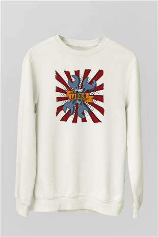1 Mayıs Baskılı Beyaz Unisex Sweatshirt