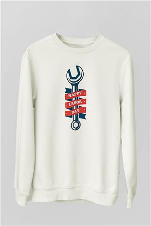 1 Mayıs Baskılı Beyaz Unisex Sweatshirt