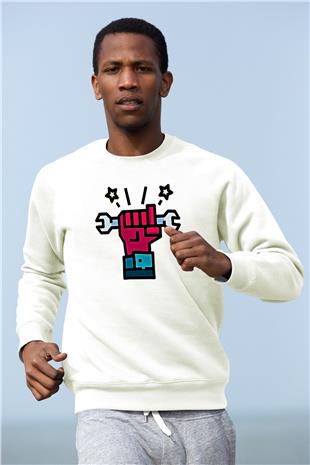 1 Mayıs Baskılı Beyaz Unisex Sweatshirt