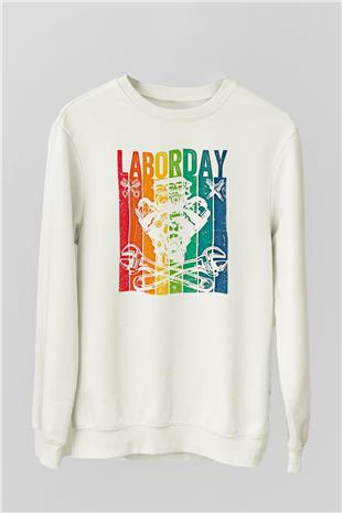 1 Mayıs Baskılı Beyaz Unisex Sweatshirt