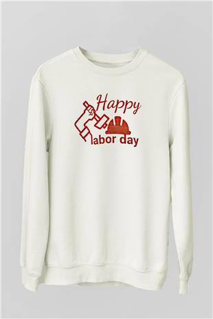 1 Mayıs Baskılı Beyaz Unisex Sweatshirt