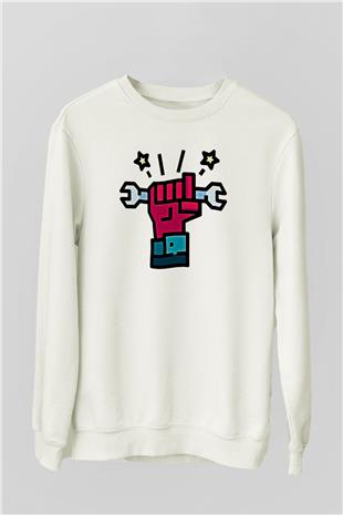 1 Mayıs Baskılı Beyaz Unisex Sweatshirt