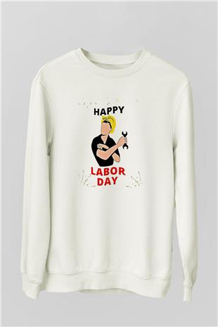 1 Mayıs Baskılı Beyaz Unisex Sweatshirt