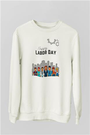 1 Mayıs Baskılı Beyaz Unisex Sweatshirt