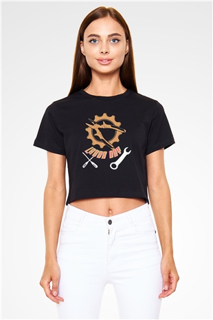 1 Mayıs Baskılı Siyah Crop Top Kadın Tişört - Tshirt