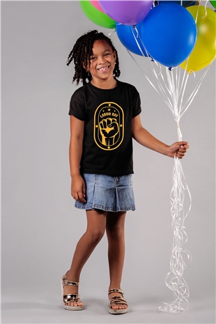 1 Mayıs Baskılı Unisex Siyah Çocuk Tişört - Tshirt