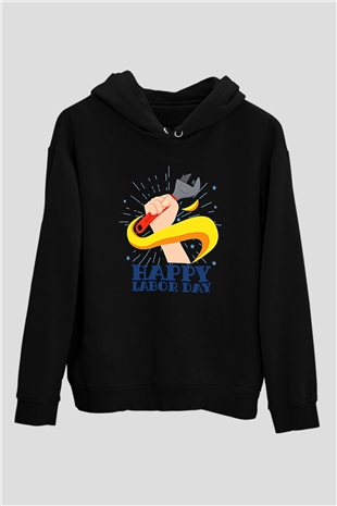 1 Mayıs Baskılı Unisex Siyah Hoodie