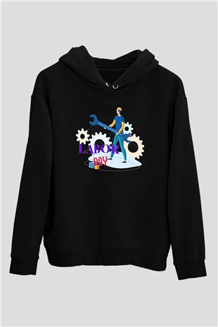 1 Mayıs Baskılı Unisex Siyah Hoodie