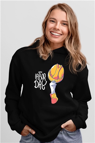 1 Mayıs Baskılı Unisex Siyah Hoodie