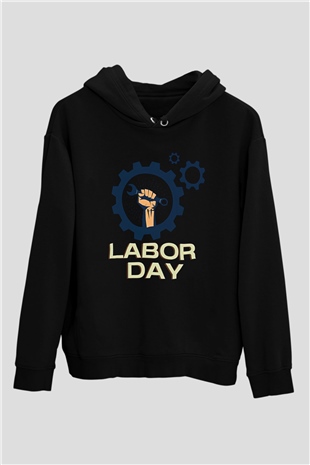 1 Mayıs Baskılı Unisex Siyah Hoodie