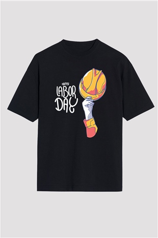 1 Mayıs Baskılı Unisex Siyah Oversize Tişört - Tshirt