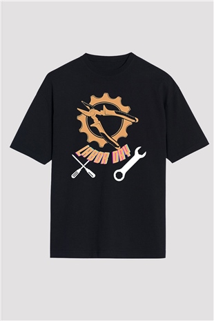 1 Mayıs Baskılı Unisex Siyah Oversize Tişört - Tshirt