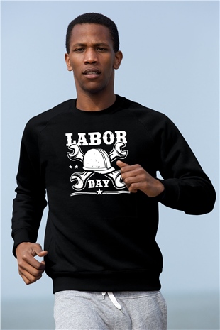 1 Mayıs Baskılı Unisex Siyah Sweatshirt