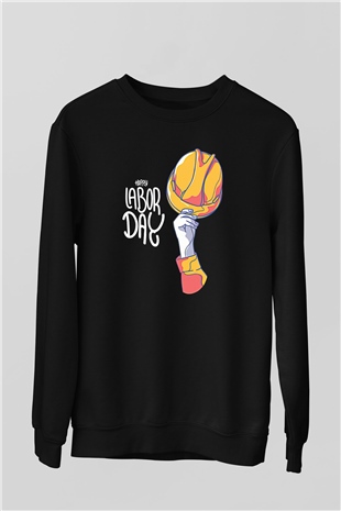 1 Mayıs Baskılı Unisex Siyah Sweatshirt