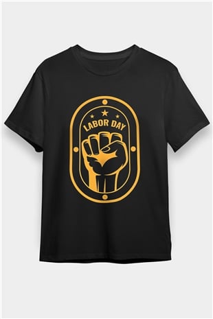 1 Mayıs Baskılı Unisex Siyah Tişört - Tshirt