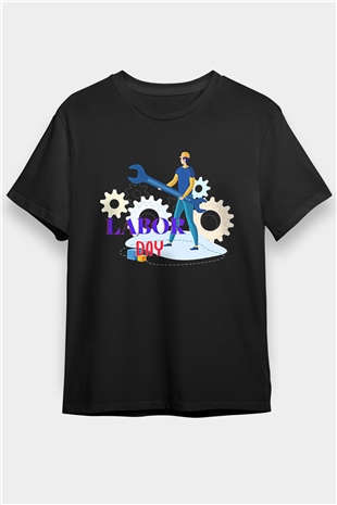 1 Mayıs Baskılı Unisex Siyah Tişört - Tshirt