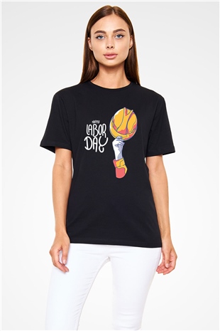 1 Mayıs Baskılı Unisex Siyah Tişört - Tshirt
