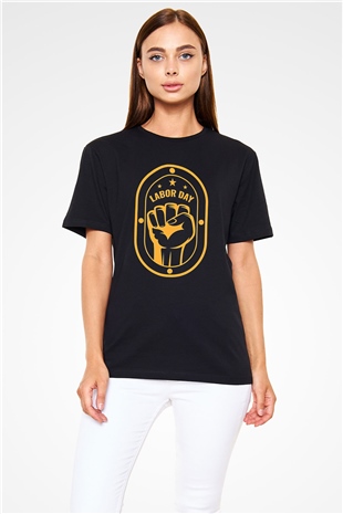 1 Mayıs Baskılı Unisex Siyah Tişört - Tshirt