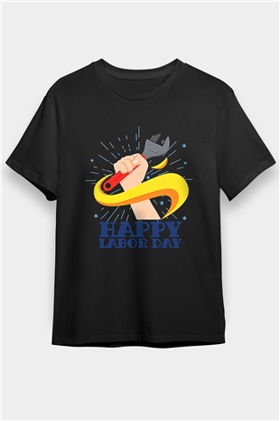 1 Mayıs Baskılı Unisex Siyah Tişört - Tshirt