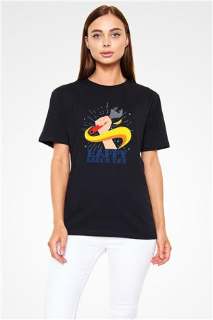 1 Mayıs Baskılı Unisex Siyah Tişört - Tshirt