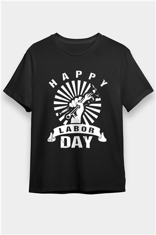 1 Mayıs Baskılı Unisex Siyah Tişört - Tshirt