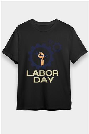 1 Mayıs Baskılı Unisex Siyah Tişört - Tshirt