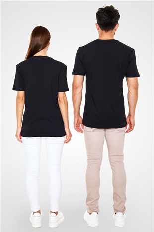 1 Mayıs Baskılı Unisex Siyah V Yaka Tişört - Tshirt