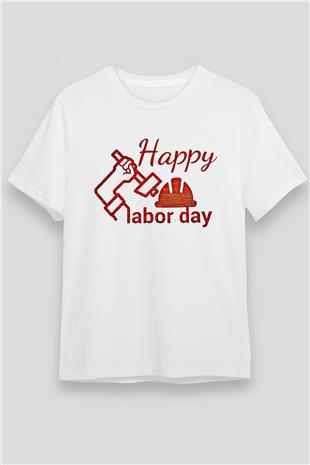 1 Mayıs Unisex Baskılı Beyaz Tişört - Tshirt