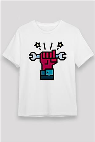 1 Mayıs Unisex Baskılı Beyaz Tişört - Tshirt