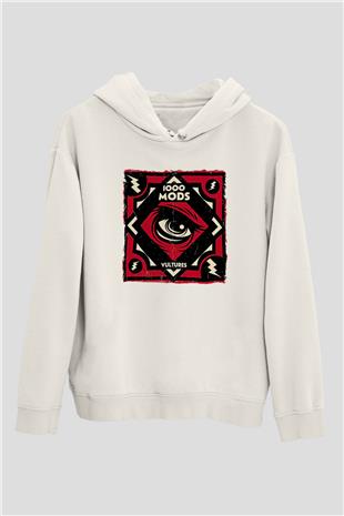 1000mods Baskılı Beyaz Unisex Kapüşonlu Sweatshirt