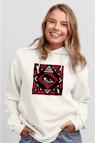1000mods Baskılı Beyaz Unisex Kapüşonlu Sweatshirt