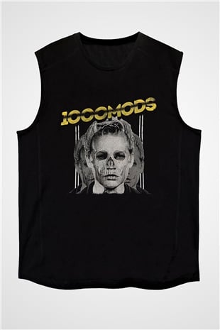1000mods Baskılı Unisex Siyah Kolsuz Tişört - Tshirt