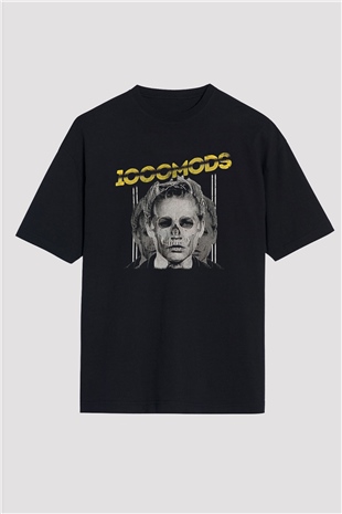1000mods Baskılı Unisex Siyah Oversize Tişört - Tshirt