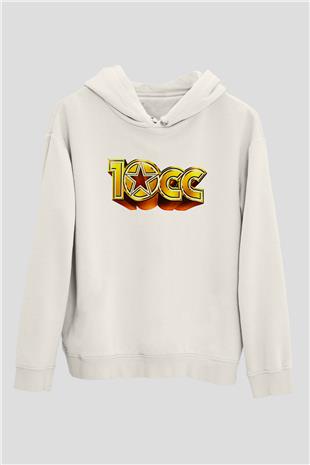 10cc Baskılı Beyaz Unisex Kapüşonlu Sweatshirt
