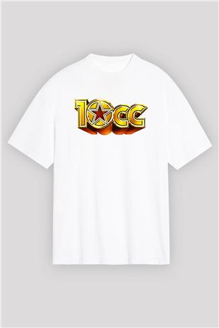 10cc Baskılı Beyaz Unisex Oversize Tişört - Tshirt